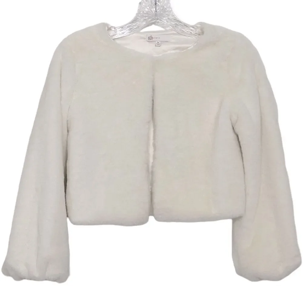 GB Social Big Girls Ivory Faux Fur Jacket Size M